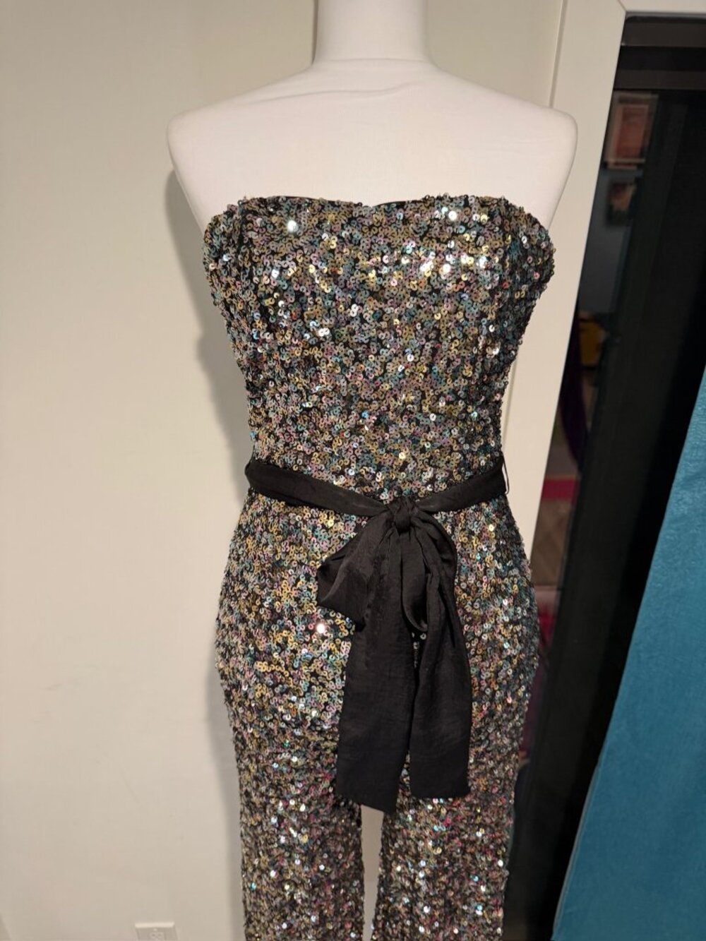 Strapless Silver and Gold Sequin Jumpsuit
